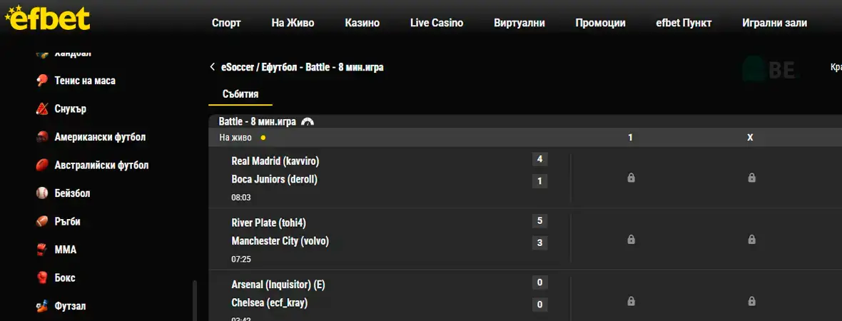 Ефбет онлайн електронни спортове