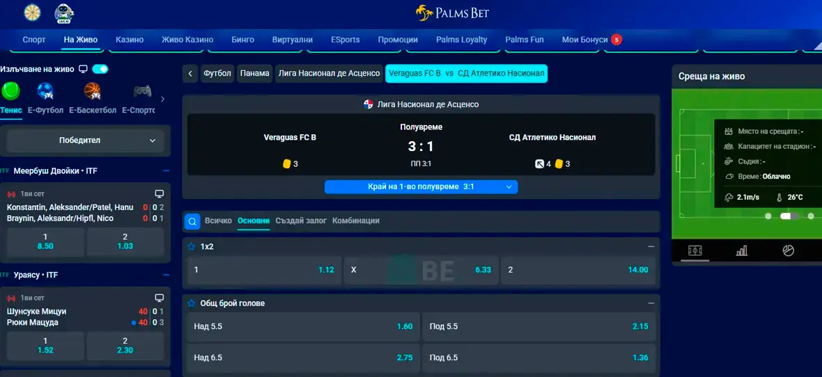 Palms Bet залози на живо